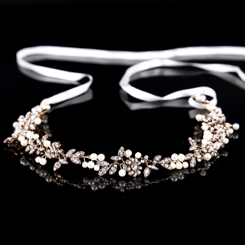Enredadera de Pelo para Novia con Strass Perla Artificial Floral Hoja Diadema Accesorios de Pelo de Boda para Mujer Hecho a Mano