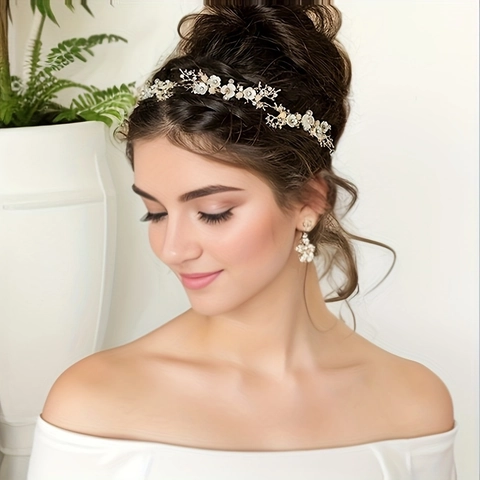 Vite per Capelli Sposa Strass Perla Artificial Fiore Conchiglia Fascia Matrimonio Donna Elegante Accessorio Capelli Floreale Oro Argento