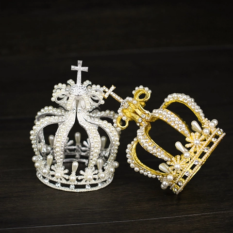Corona de Novia de Aleación de Lujo Cruz Perla Artificial Diamantes de Imitación Accesorios para el Cabello de Boda Tocado Elegante Vintage para Mujer