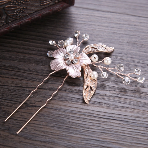 Vintage Strass Blatt Braut Haarstab Legierung Künstliche Perle Blume U-Förmige Haarnadel Hochzeit Party Damen Schmuck