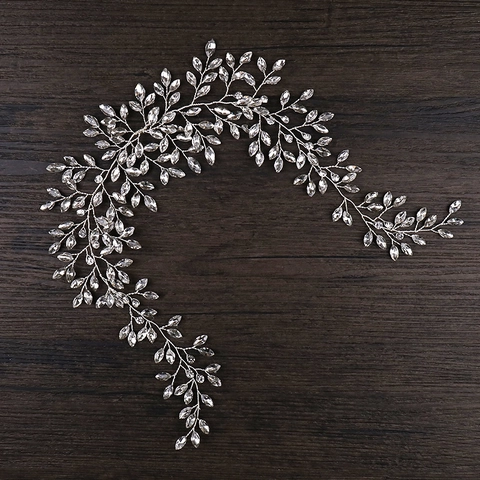 Élégante Vigne à Cheveux en Argent Fait à la Main Accessoire de Tête de Mariage Avec Strass Design de Feuille Bijoux de Cheveux