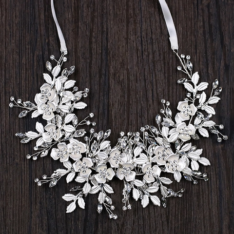 Diadema de Novia Hecha a Mano con Flores y Hojas Diamantes de Imitación y Perlas Artificiales Elegante Enredadera de Pelo Boda