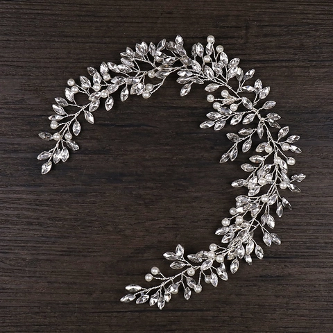 Handmade Alloy Artificial Pearl Rhinestone Bridal Hair Vine Wedding Headband For Women Silver White Hair Accessories