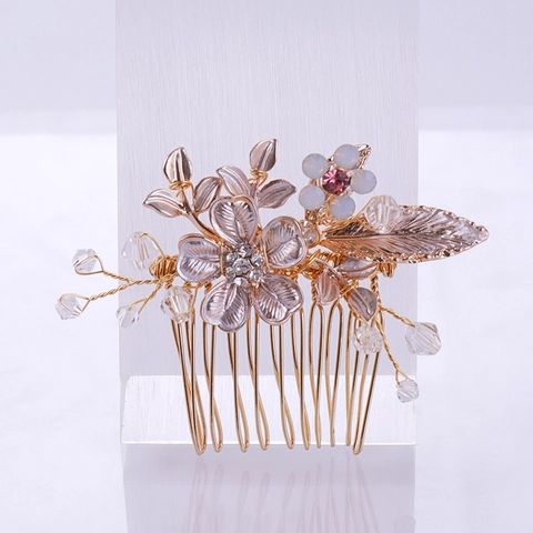 Juego de Peine y Horquilla para Cabello de Novia Hecho a Mano Hoja Aleación Strass Perla Artificial Accesorios para Mujer