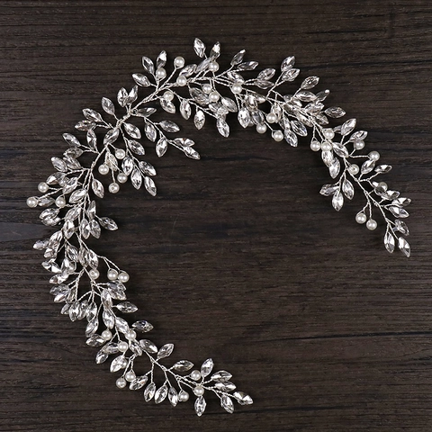 Handmade Alloy Artificial Pearl Rhinestone Bridal Hair Vine Wedding Headband For Women Silver White Hair Accessories