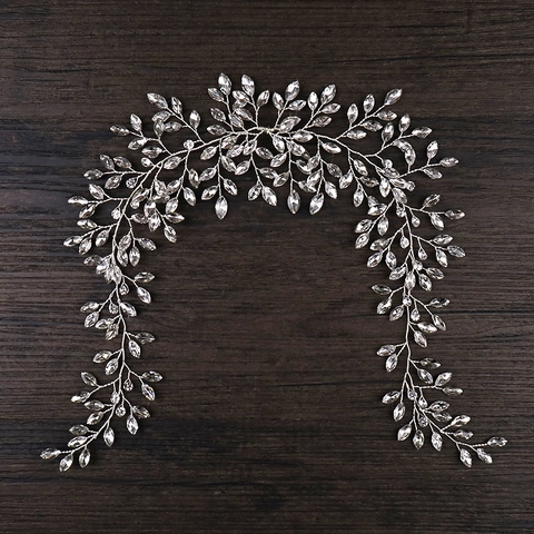 Élégante Vigne à Cheveux en Argent Fait à la Main Accessoire de Tête de Mariage Avec Strass Design de Feuille Bijoux de Cheveux