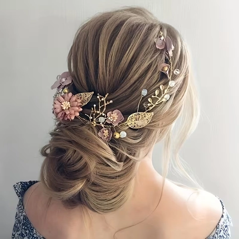 Vite per Capelli Sposa Floreale Fatta a Mano Rosa Oro Fascia Fiori di Stoffa Con Künstliche Perle Strass per Matrimonio Festa Donna