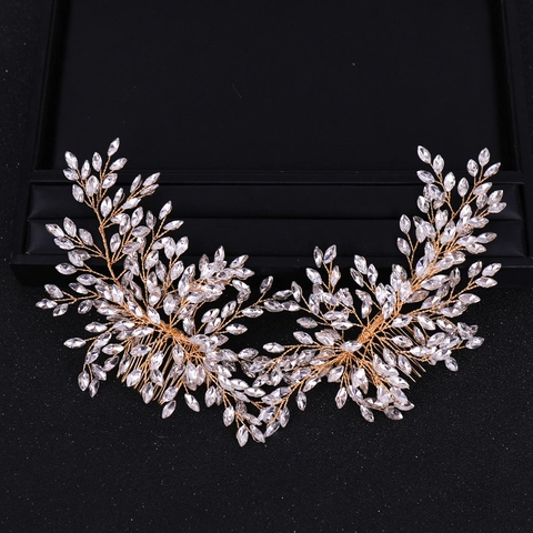 Handmade Rhinestone Bridal Hair Comb Elegant Leaf Crystal Wedding Hair Accessory Gold Silver Headpiece For Women Brides
