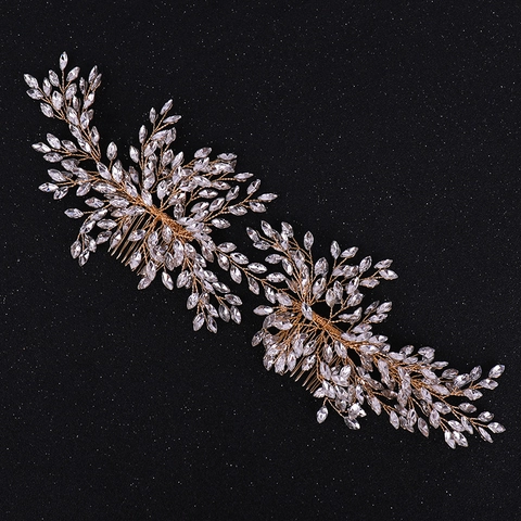 Handmade Rhinestone Bridal Hair Comb Elegant Leaf Crystal Wedding Hair Accessory Gold Silver Headpiece For Women Brides