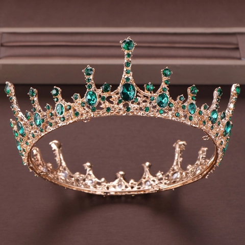 Corona da Sposa Vintage in Lega d'Oro con Strass Verdi Tiara per Donna Accessori per Capelli Festa di Compleanno