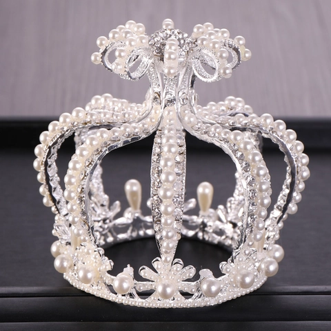 Corona Vintage in Lega con Künstliche Perle e Strass per Decorazione Torta Compleanno Matrimonio Festa Lussuoso Ornamento per Capelli