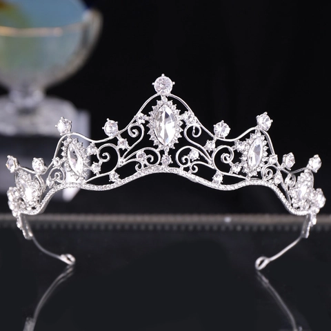 Barock Gold Silber Legierung Kristall Braut Krone Tiara Für Frauen Hochzeit Geburtstag Party Strass Blattrollen Kopfschmuck