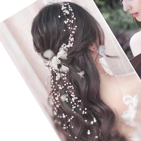 Handmade Bridal Hair Vine Headband Floral Tassel Hair Accessory With Artificial Pearl Alloy For Wedding Party Women Jewelry