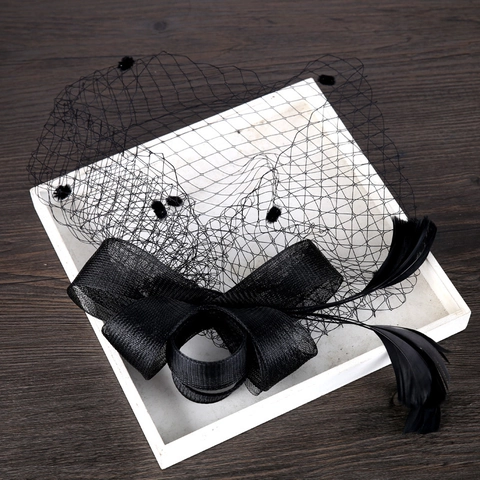 Vintage Fascinator Haarklammer Für Damen Federn Netzgewebe Punktmuster Schleife Haarspange Für Hochzeit Party Bankett Elegantes Kopfschmuck Haar Accessoires