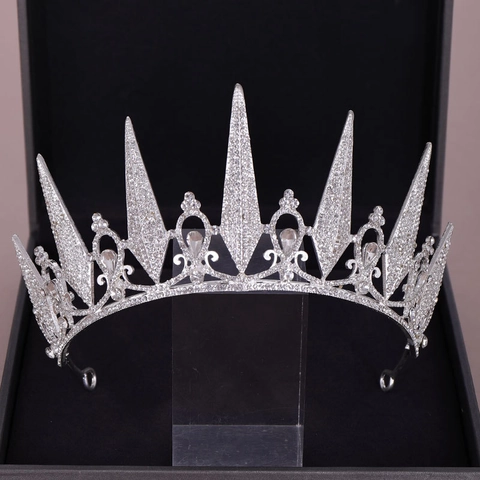 Elegante Corona da Sposa Vintage in Lega di Strass Lussuosa Tiara a Punta Copricapo Oro Argento Accessori per Matrimonio Compleanno Festa Donna