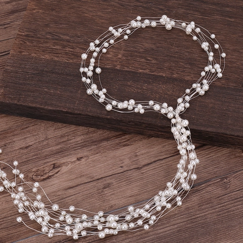 Elegant Western Alloy Bridal Headband With Long Tassel Artificial Pearl Mesh Fabric Flower Romantic Wedding Wreath Headwear For Women Party