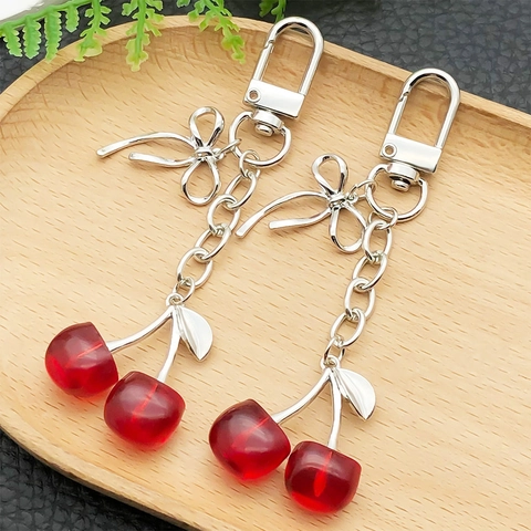 Kreativer Kirsch-Schleifen-Schlüsselanhänger Süße Zinklegierung Harz Frucht Taschenanhänger Für Damen Mädchen Mode Schlüsselanhänger Geschenk