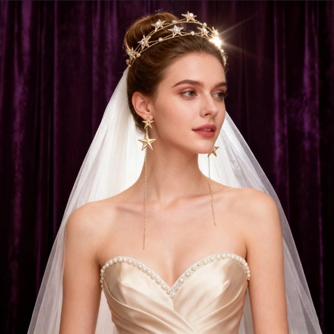 Eleganter Mehrlagiger Stern Kristall Braut Haarreif Legierung Strass Pentagramm Stirnband Hochzeit Schmuck Zubehör Für Damen