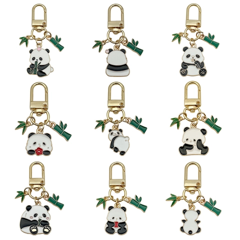 Cute Cartoon Panda Zinc Alloy Keychain Enamel Bamboo Leaf Pendant For Backpack Car Keys Decoration Charm Gift For Women Kids