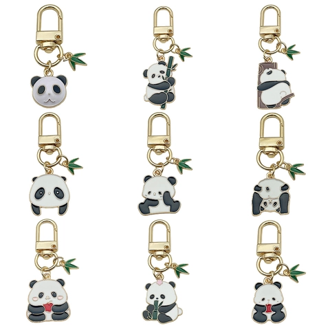 Cartoon Panda Bamboo Leaf Enamel Alloy Keychain Cute Animal Bag Charm Pendant For Men Women Fashion Jewelry Gift