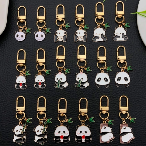 Cartoon Panda Bamboo Leaf Enamel Alloy Keychain Cute Animal Bag Charm Pendant For Men Women Fashion Jewelry Gift