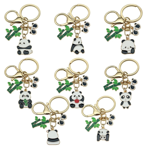 Cartoon Giant Panda Bamboo Keychain Gold Zinc Alloy Enamel Bag Charm Chinese Style Cute Animal Keyring Pendant Gift For Unisex