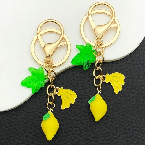 Portachiavi in Resina 3D Frutta Simulata Limone Banana Ananas Avocado Lega Oro Portachiavi per Donna Decorazione Borsa