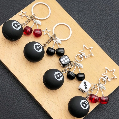 Kreativer Billard 8 Ball Schlüsselanhänger Mit Kirsch Würfel Stern Anhänger Harz Legierung Schlüsselring Tasche Anhänger Deko Geschenk