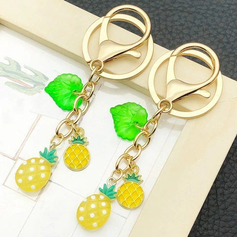 Portachiavi Frutta Tropicale Con Ciondoli in Resina 3D Ananas Banana Avocado Lega Placcata Oro Foglia Decorazione Borsa