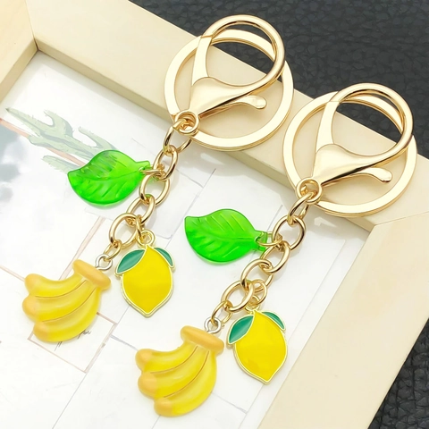 3D Simulation Obst Harz Schlüsselanhänger Kreativ Banane Zitrone Ananas Avocado Anhänger Gold Legierung Schlüsselring Rucksack