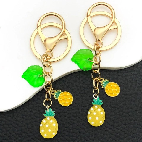 Portachiavi Frutta Tropicale Con Ciondoli in Resina 3D Ananas Banana Avocado Lega Placcata Oro Foglia Decorazione Borsa