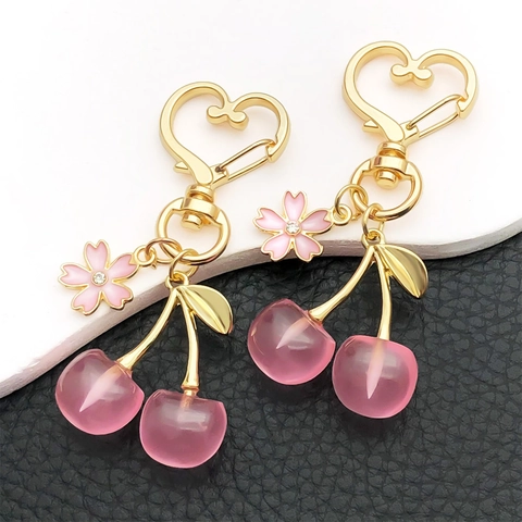 Portachiavi in Resina Creativa con Frutta Rosa Ciliegia Fragola Pesca Ciondolo Sakura con Chiusura a Cuore Accessori per Borse