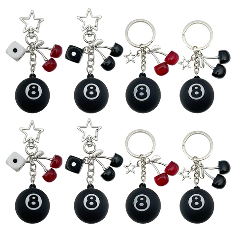 Kreativer Billard 8 Ball Schlüsselanhänger Mit Kirsch Würfel Stern Anhänger Harz Legierung Schlüsselring Tasche Anhänger Deko Geschenk