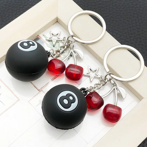 Porte-clés Créatif Boule 8 Billard Cerise Pentagramme Alliage de Résine Charme de Sac Bijoux Art Moderne Cadeau Unisexe
