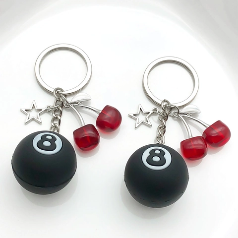 Porte-clés Créatif Boule 8 Billard Cerise Pentagramme Alliage de Résine Charme de Sac Bijoux Art Moderne Cadeau Unisexe