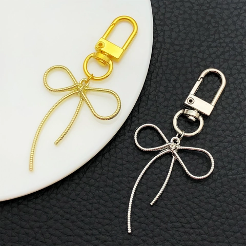 Fashion Zinc Alloy Bowknot Keychain With Snake Chain Detail Metal Bag Charm For Women Gold Silver Key Ring Jewelry Gift