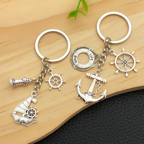 Antik Silber Nautik Reise Schlüsselanhänger Anker Steuerrad Kamera Eiffelturm Leuchtturm Segelboot Schlüsselanhänger Souvenir Geschenk