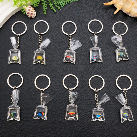 Creatieve Simulatie Hars Oceaan Transparante Waterzak Tropische Vis Sleutelhanger En Telefoonkoord Hanger Voor Vrouwen Mannen Tas Accessoire