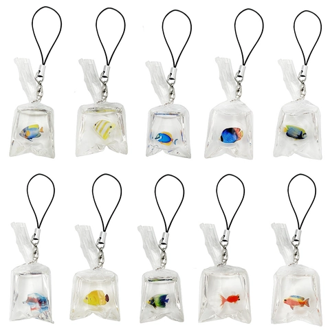 Simulation Resin Fish Bag Keychain Phone Charm Creative Simulation Water Bag Tropical Goldfish Pendant For Bag Car Key Decor