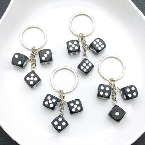 Creatieve Hars Dobbelsteen Sleutelhanger Voor Heren Dames Auto Tas Hanger Geometrische 3D Dobbelstenen Sleutelring Handgemaakt Cadeau