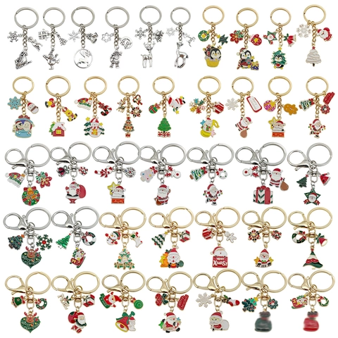 Simpatico Portachiavi di Natale in Cartone Animato Lega di Zinco Smalto Babbo Natale Renna Albero di Natale Ornamento Appeso Regalo