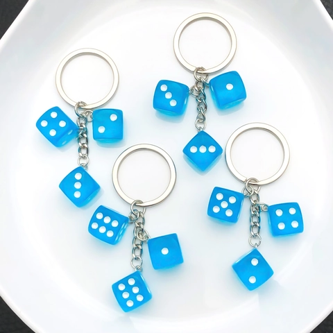 Kreativer Harz Halbdurchsichtiger Würfel Schlüsselanhänger Taschenanhänger Mode Accessoire Blauer Würfel Schlüsselring Für Damen Herren