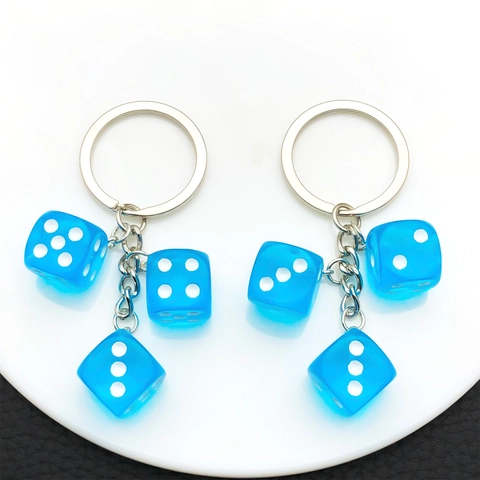 Kreativer Harz Halbdurchsichtiger Würfel Schlüsselanhänger Taschenanhänger Mode Accessoire Blauer Würfel Schlüsselring Für Damen Herren
