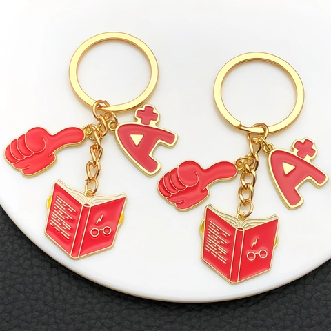 Zinc Alloy Graduation Keychain Red Drip Oil Book A Plus Thumb Degree Cap Certificate Pendant Metal Keyring Accessories