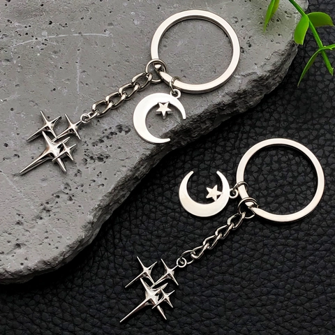 Portachiavi Vintage in Lega di Zinco Stella Luna Argento Antico Ciondolo per Borsa Celeste per Donna Uomo Regalo Gioielli Moda