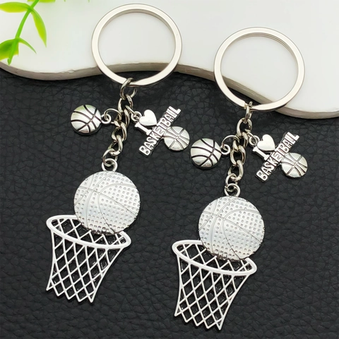 Antiksilber Legierung Basketballkorb Schlüsselanhänger I Love Basketball Sport Thema Anhänger Für Fans Damen Herren Taschen Zubehör