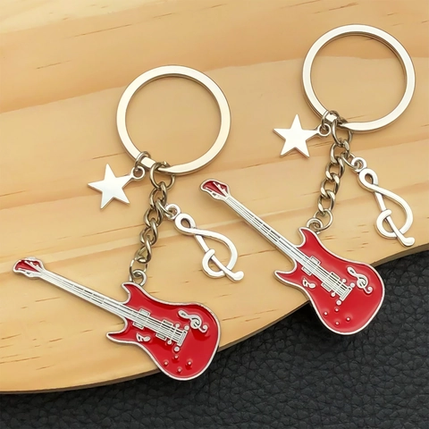 Portachiavi Chitarra Musica Rock Creativo Lega Zinco Ciondolo Stella Nota Per Ornamento Zaino Accessorio Regalo Appassionati Musica