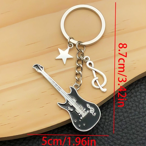 Porte-clés Thème Musique Guitare Métal Étoile Clef de Sol Note de Musique Pendentif Alliage de Zinc Charme de Sac Style Rock
