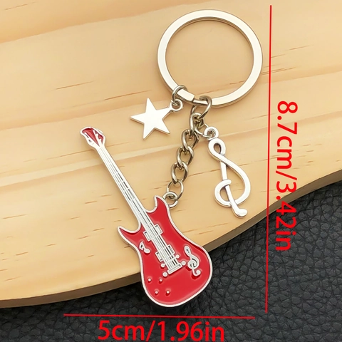 Portachiavi Chitarra Musica Rock Creativo Lega Zinco Ciondolo Stella Nota Per Ornamento Zaino Accessorio Regalo Appassionati Musica
