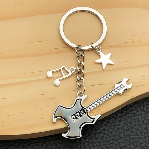 Creative Zinc Alloy Electric Guitar Keychain With Star Musical Note Pendant Rock Music Metal Key Ring Gift For Men Women